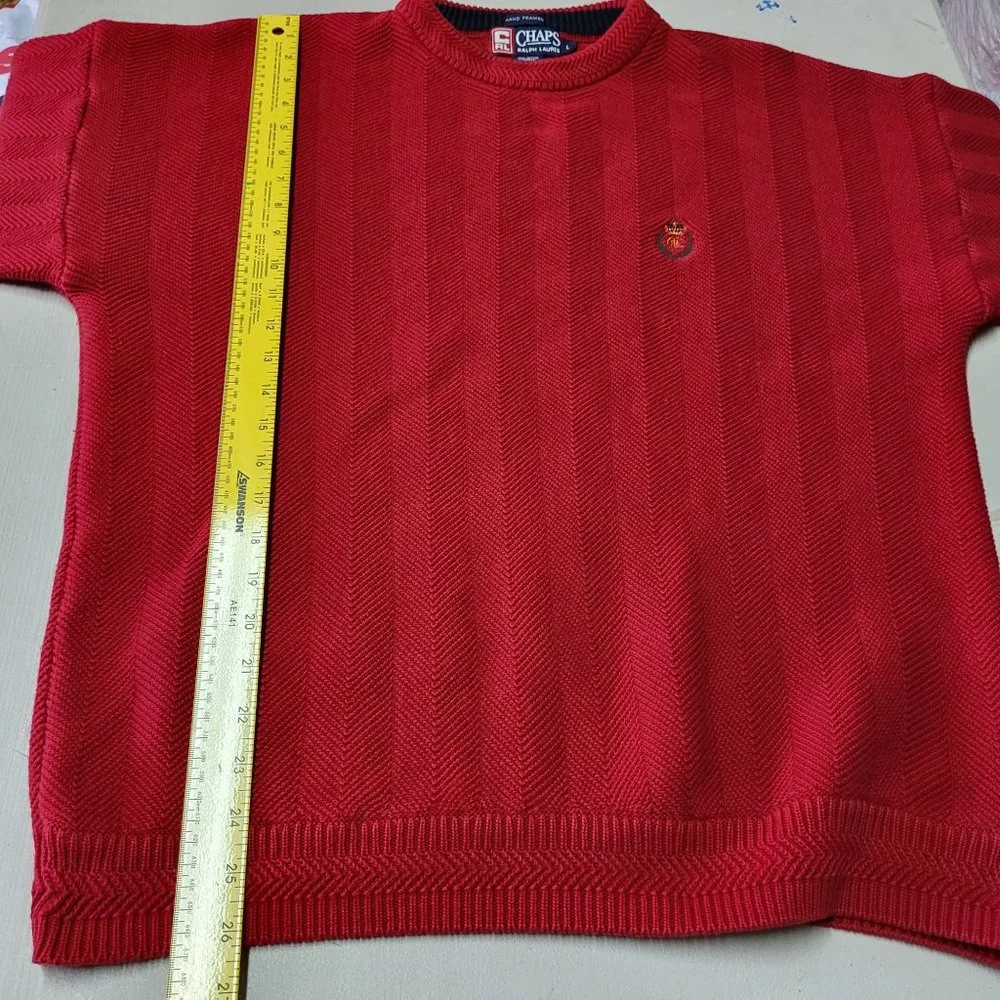 Chaps Ralph Lauren Sweater Men's Large Red Pullover‎ Hand Framed Cotton Outdoors